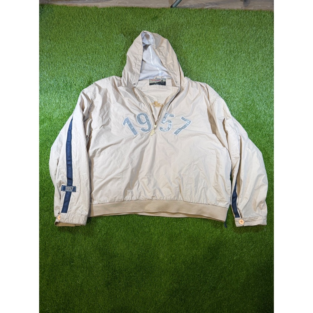 PNB Nation Vintage 1957 Windbreaker Jacket Tan Navy XXL Streetwear Half Zip